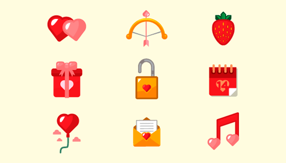 扁平风格情人节元素矢量素材(EPS/AI/PNG)