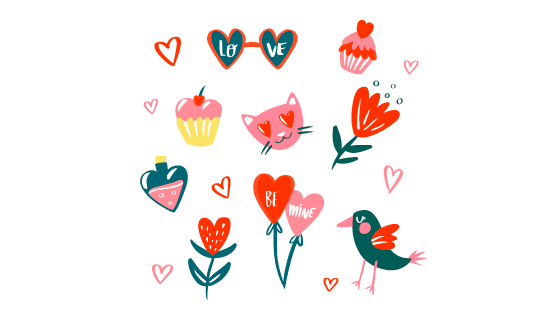 涂鸦风格情人节元素矢量素材(EPS/AI/PNG)