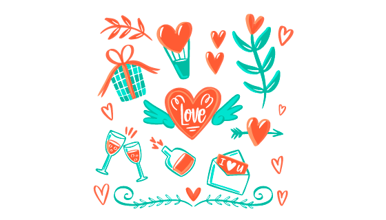 涂鸦风格情人节元素矢量素材(EPS/AI/PNG)