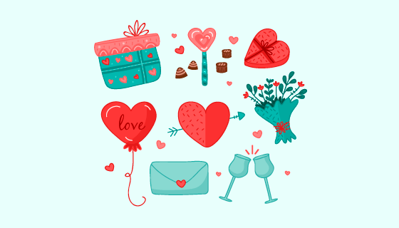手绘风格情人节元素矢量素材(EPS/AI/PNG)