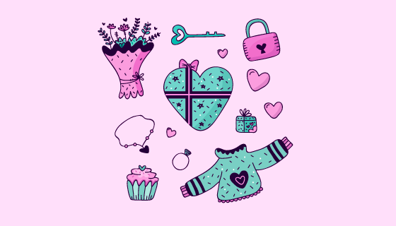 手绘风格情人节元素矢量素材(EPS/AI/PNG)
