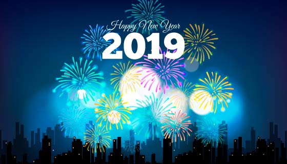 绚丽多彩的烟花2019新年背景矢量素材(EPS/AI)