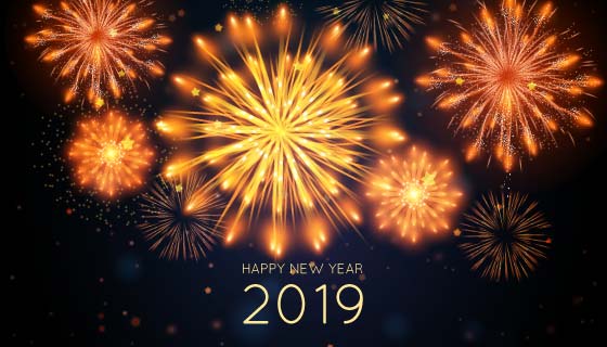 绚丽烟花2019新年快乐背景矢量素材(EPS)