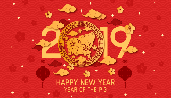 2019猪年新年快乐背景矢量素材(EPS/AI)
