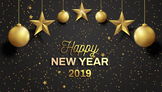 金色装饰2019新年快乐背景矢量素材(EPS/AI)