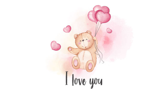 情人节水彩风格小熊矢量素材(EPS)