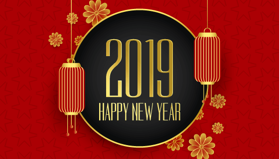 2019红色喜庆新年快乐背景矢量素材(EPS)