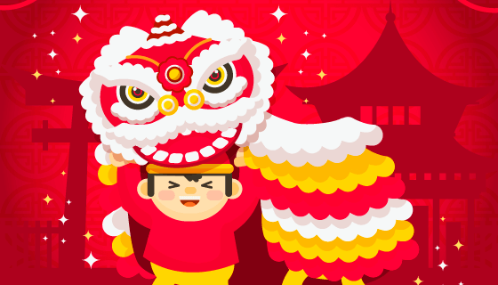 2019舞狮新年快乐背景矢量素材(EPS/AI)