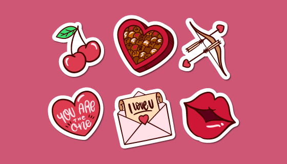 扁平爱情元素矢量素材(EPS/AI/PNG)