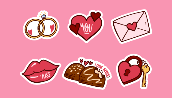 扁平风格情人节元素矢量素材(EPS/AI/PNG)