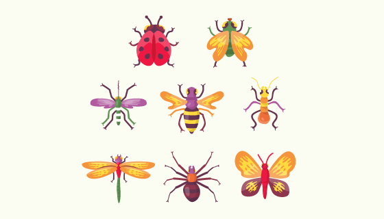手绘多彩昆虫矢量素材(EPS/AI/PNG)