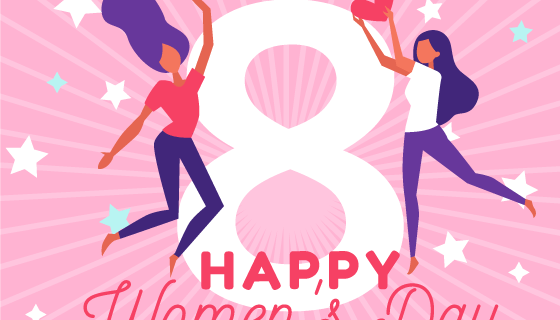 快乐的女孩妇女节/女王节背景矢量素材(EPS/AI)