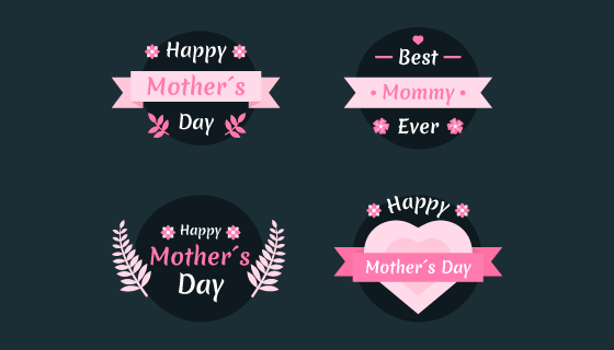 扁平风格母亲节标签矢量素材(EPS/AI/PNG)