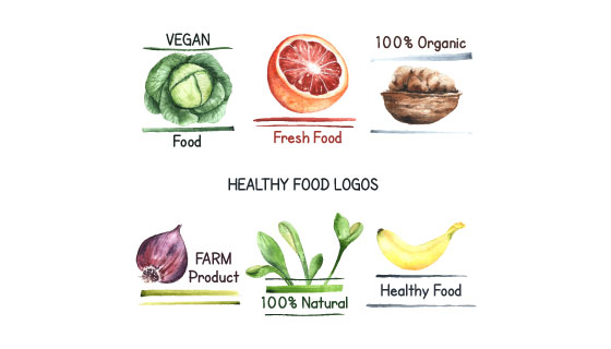 水彩风格有机食物矢量素材(EPS/AI/PNG)