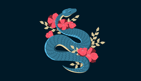 手绘蛇和花朵矢量素材(EPS/AI/PNG)