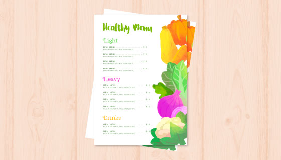 水彩风格健康菜单矢量素材(EPS/AI/PNG)