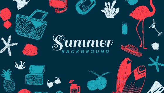 手绘风格夏天元素背景矢量素材(EPS/AI/PNG)