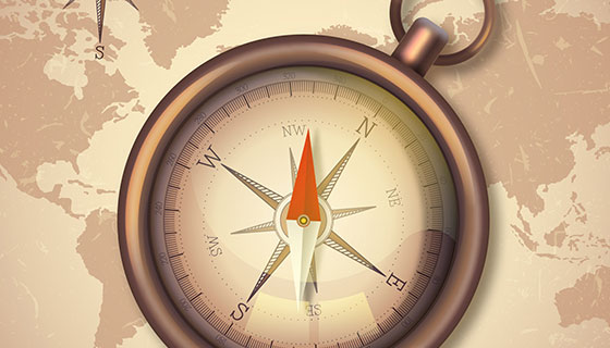 复古世界地图背景与指南针矢量素材(EPS/AI)