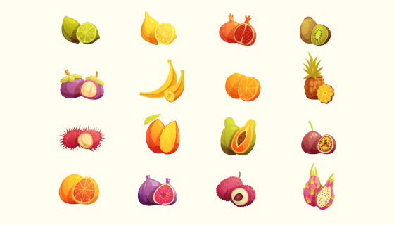 卡通热带水果矢量素材(EPS/PNG)