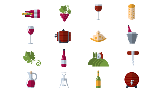 扁平葡萄酒元素图标矢量素材(EPS/PNG)