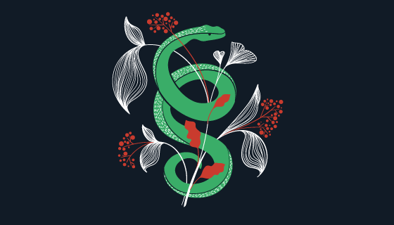 扁平风格蛇与叶子矢量素材(EPS/AI/PNG)