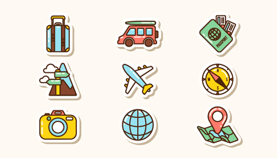 扁平风格旅行元素矢量素材(EPS/AI/PNG)