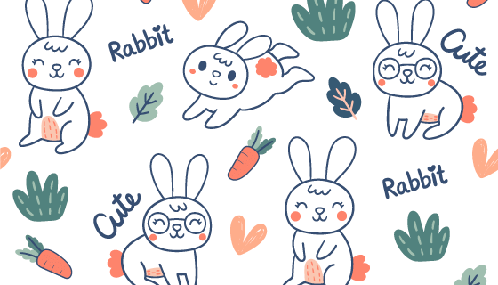可爱涂鸦兔子图案矢量素材(EPS/AI)