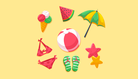 可爱的夏天元素矢量素材(EPS/AI/PNG)