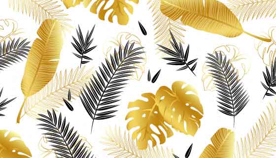 黑金色热带树叶矢量素材(EPS/AI)