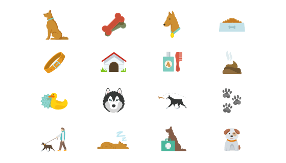 扁平小狗题材图标矢量素材(EPS/PNG)