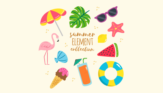 扁平可爱的夏日元素矢量素材(EPS/AI/PNG)