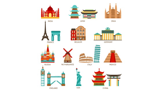 各国标志性建筑图标矢量素材(EPS/PNG)