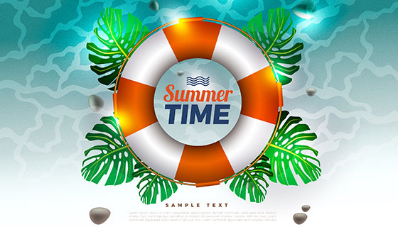 救生圈和叶子夏季背景矢量素材(EPS/AI)