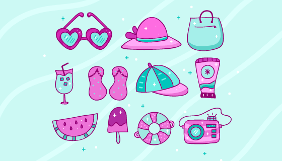 手绘夏天元素矢量素材(EPS/AI/PNG)