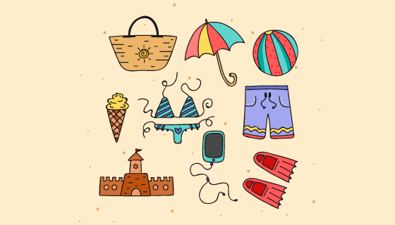 手绘夏天元素矢量素材(EPS/AI/PNG)