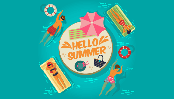 游泳池里惬意休闲的人们矢量素材(AI/EPS)