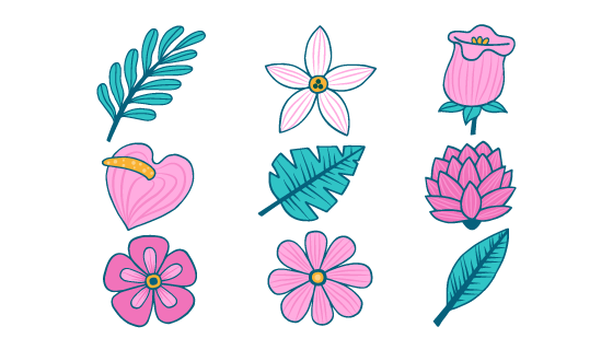 手绘热带花卉和叶子矢量素材(AI/EPS/PNG)