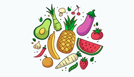 手绘新鲜蔬菜和水果矢量素材(AI/EPS/PNG)