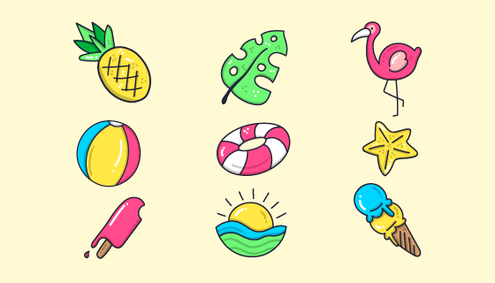 手绘可爱夏天元素矢量素材(AI/EPS/PNG)