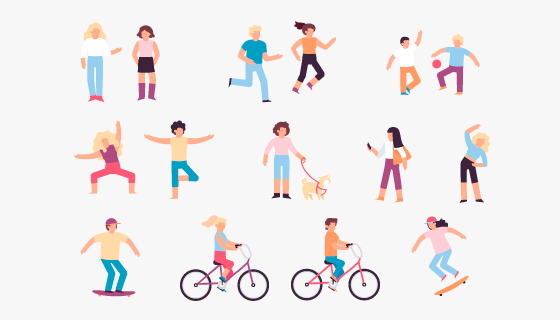 扁平风格做户外活动的人们矢量素材(AI/EPS/PNG)