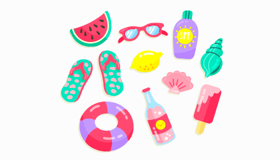 手绘可爱夏天元素矢量素材(AI/EPS/PNG)