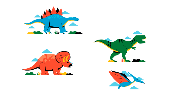 扁平卡通风格恐龙矢量素材(AI/EPS/PNG)