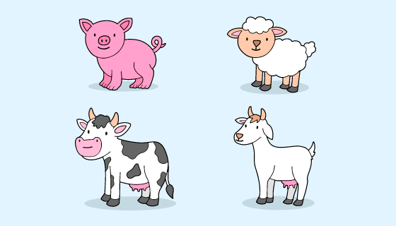 可爱的农场动物矢量素材(AI/EPS/PNG)