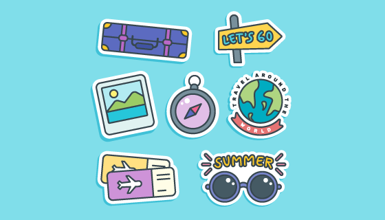 手绘旅游元素矢量素材(AI/EPS/PNG)