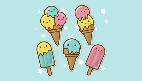 手绘卡哇伊冰淇淋矢量素材(AI/EPS/PNG)