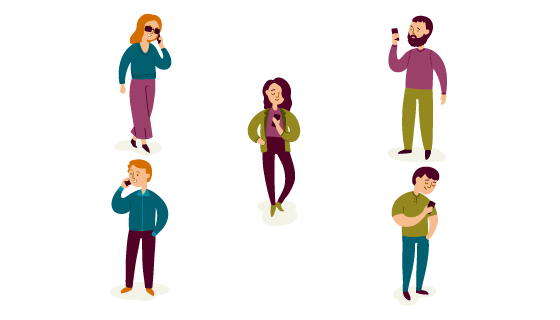 手绘手持智能手机的年轻人矢量素材(AI/EPS/PNG)