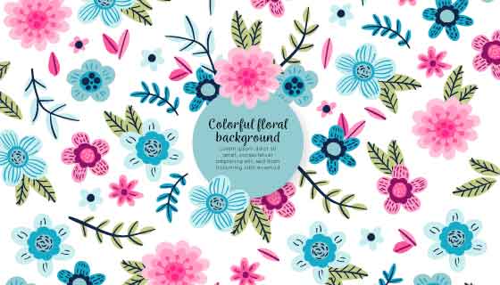 手绘多彩花卉图案背景矢量素材(AI/EPS/PNG)