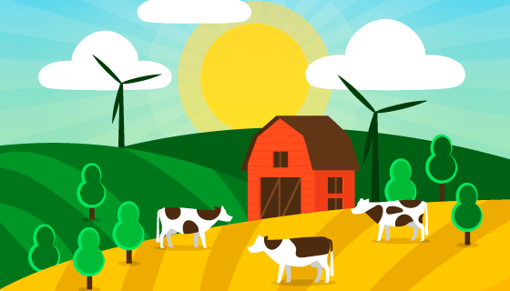 扁平风格农场景观矢量素材(AI/EPS)