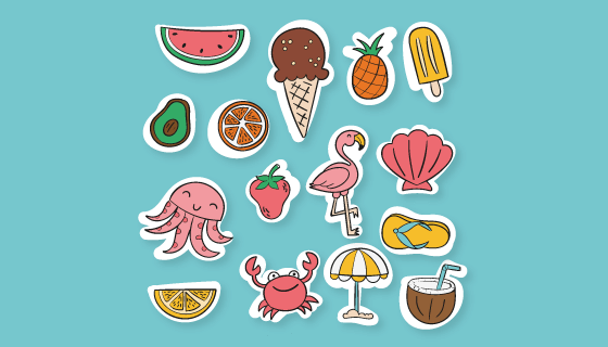 夏季元素贴纸矢量素材(AI/EPS/PNG)
