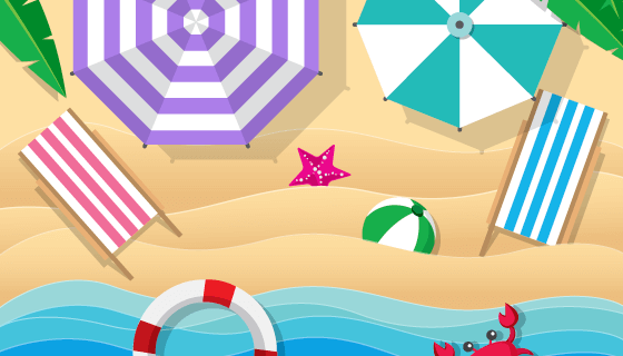 夏天海滩俯视视角矢量素材(AI/EPS)